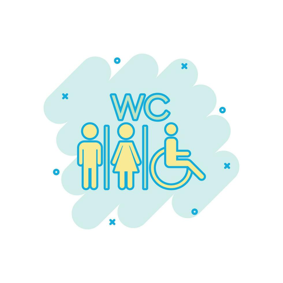 vector tekenfilm wc, toilet icoon in grappig stijl. mannen en Dames toilet teken illustratie pictogram. wc bedrijf plons effect concept.