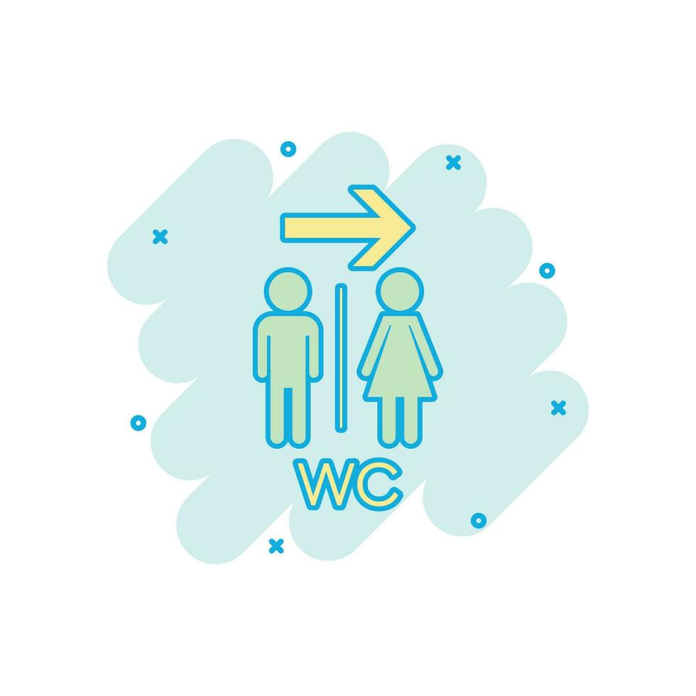 vector tekenfilm wc, toilet icoon in grappig stijl. mannen en Dames toilet teken illustratie pictogram. wc bedrijf plons effect concept.