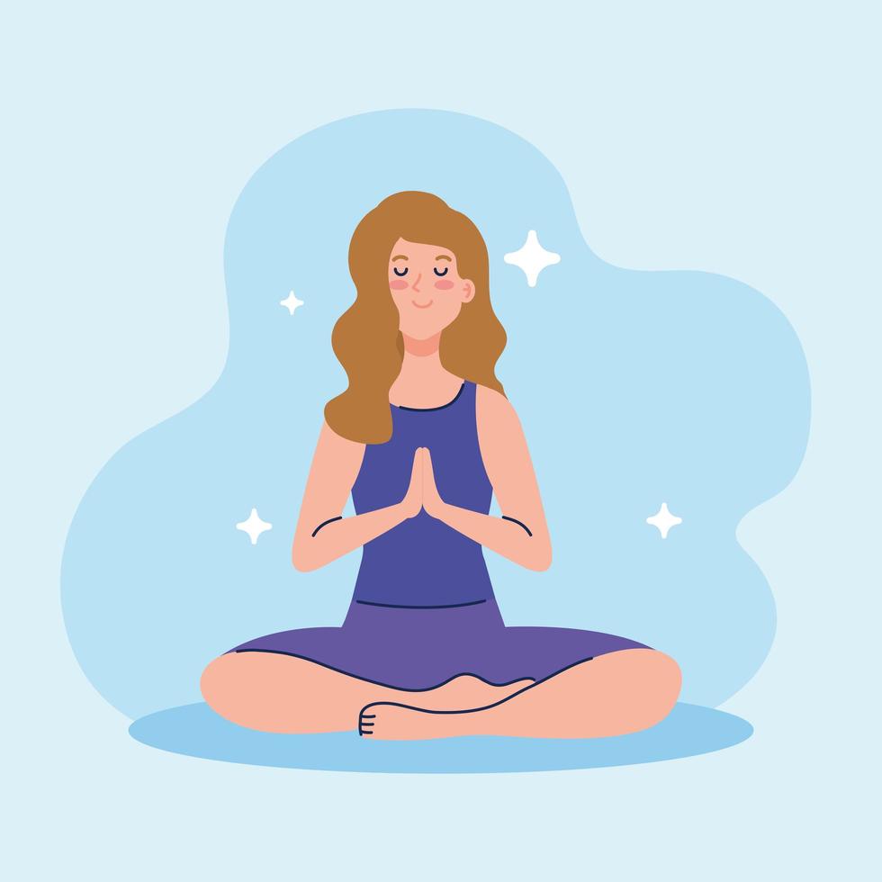 vrouw mediteren, concept voor yoga, meditatie, ontspannen, gezonde levensstijl vector