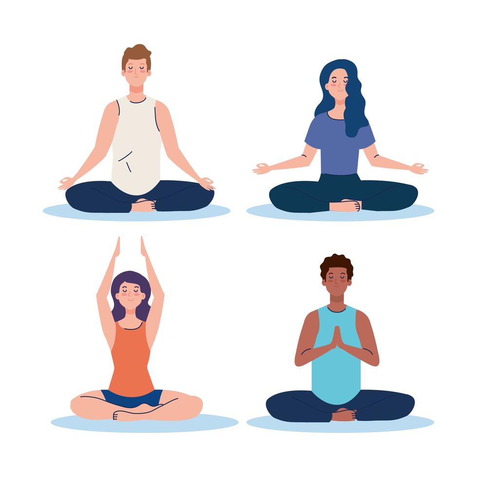 groep mensen mediteren, concept voor yoga, meditatie, ontspannen, gezonde levensstijl vector