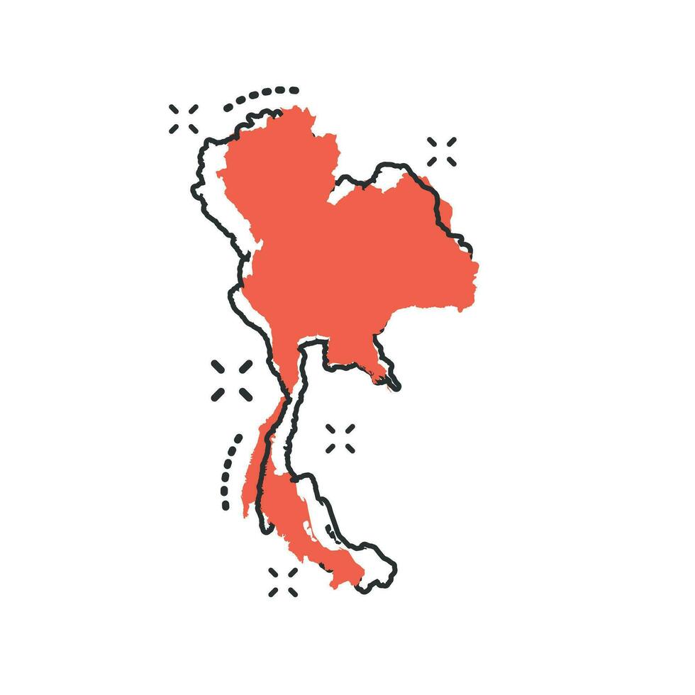 vector tekenfilm Thailand kaart icoon in grappig stijl. Thailand teken illustratie pictogram. cartografie kaart bedrijf plons effect concept.