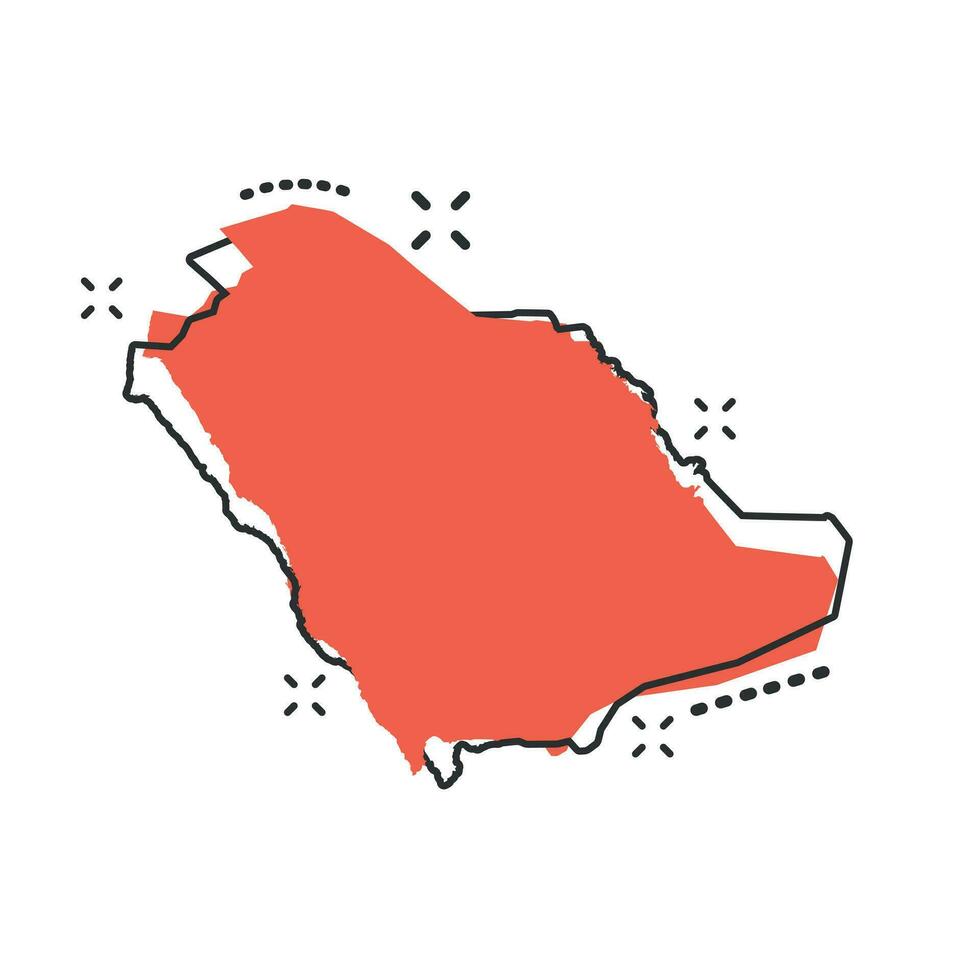 vector tekenfilm saudi Arabië kaart icoon in grappig stijl. saudi Arabië teken illustratie pictogram. cartografie kaart bedrijf plons effect concept.