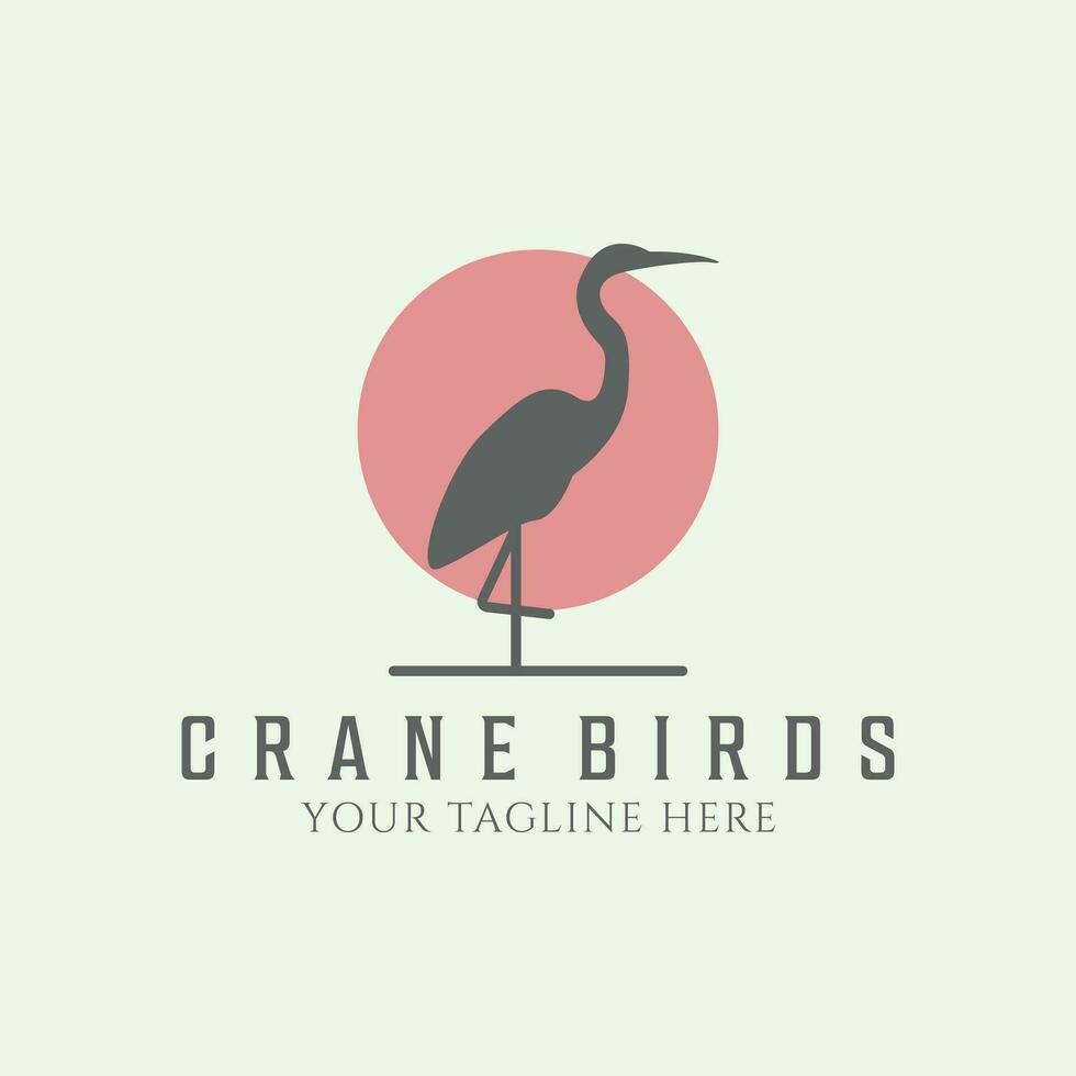 kraan vogel wijnoogst minimalistische logo icoon vector