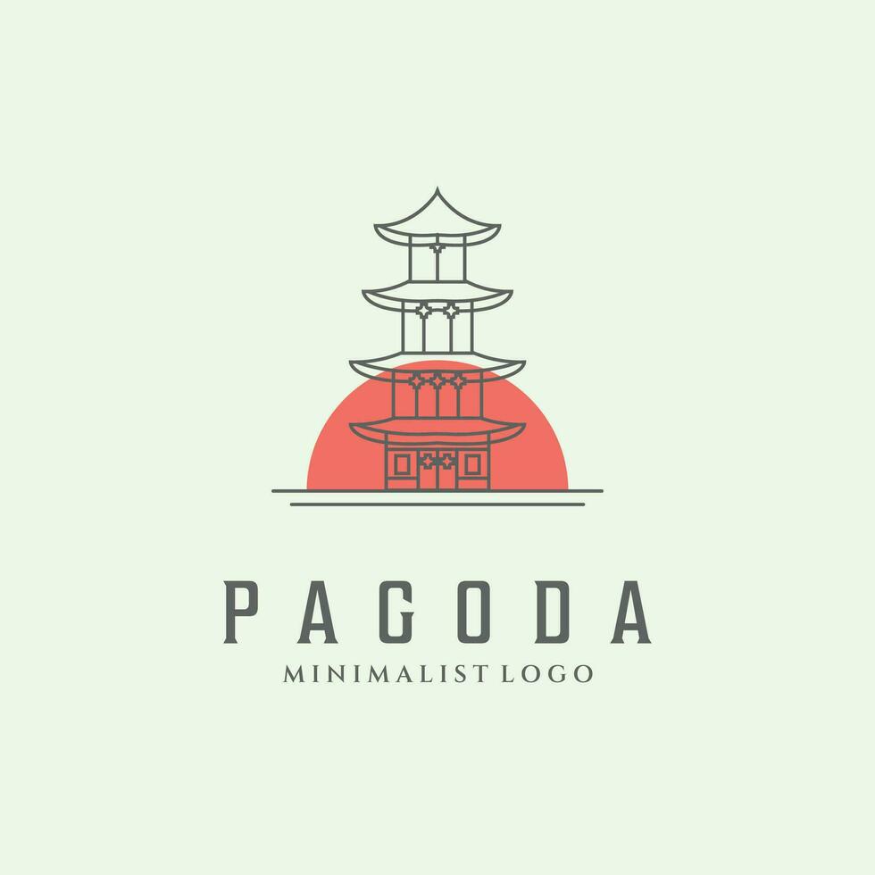 pagode logo lijn kunst gebouw minimalistische traditioneel icoon ontwerp vector