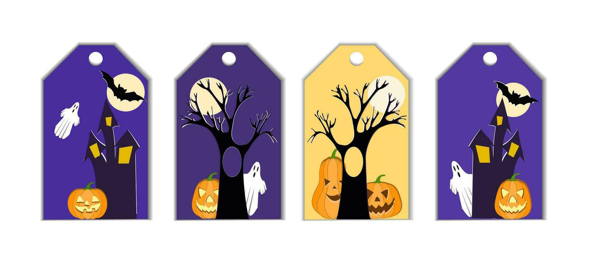 reeks van uitverkoop tags en etiketten, sjabloon boodschappen doen etiketten. blanco, korting en prijs tags Aan papier. speciaal bieden. vintage. vector illustratie. concept halloween verkoop