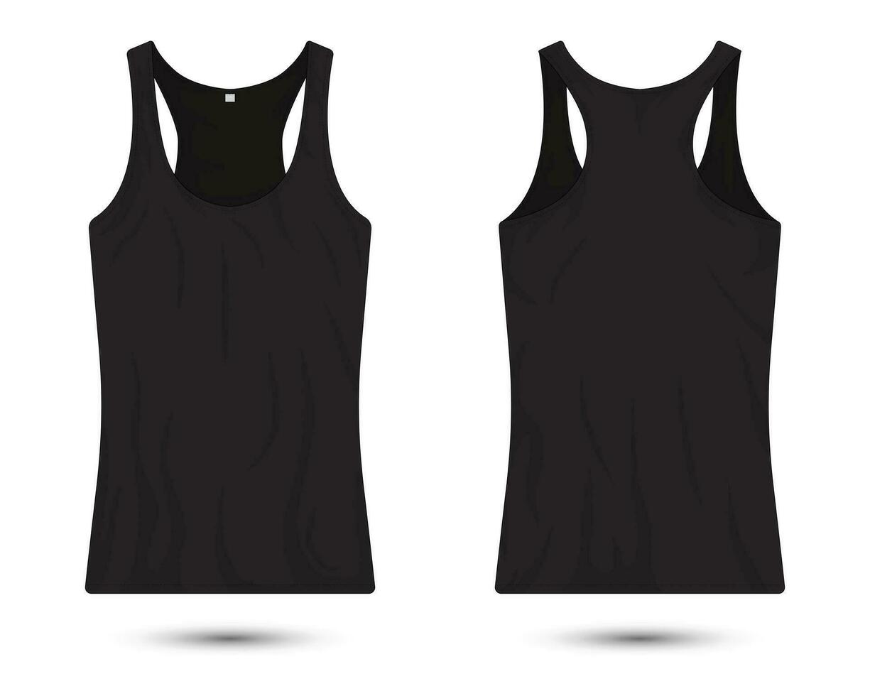 zwart tank top overhemd mockup voorkant en terug visie vector