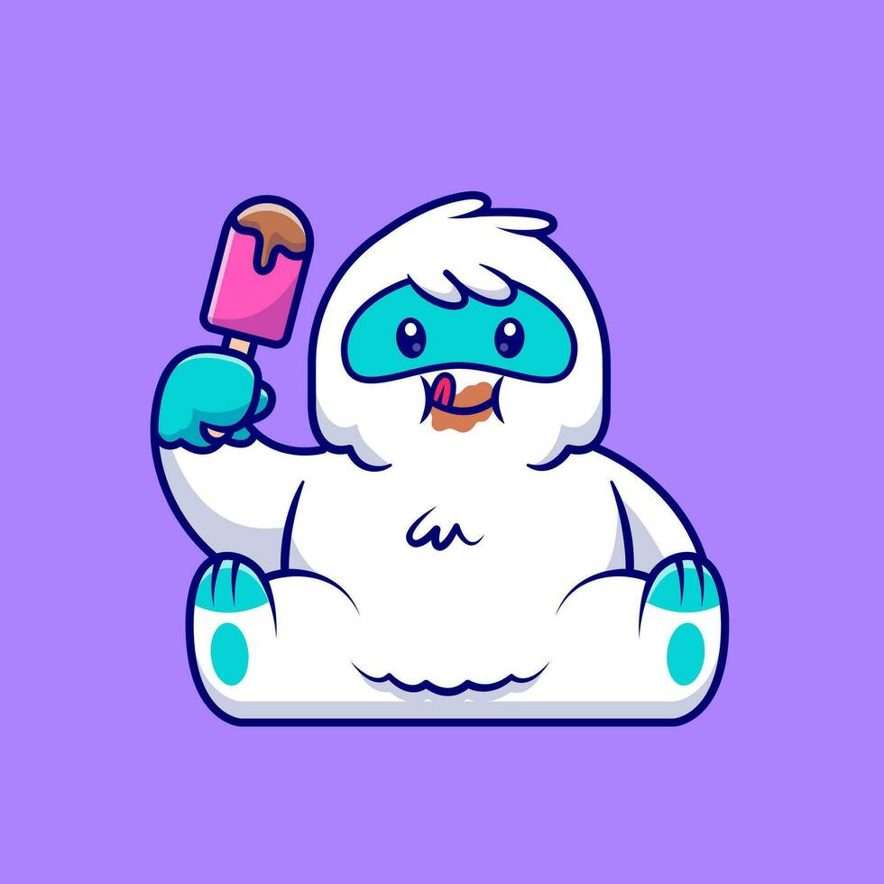 schattig yeti aan het eten ijslolly tekenfilm vector icoon illustratie. dier voedsel icoon concept geïsoleerd premie vector. vlak tekenfilm stijl