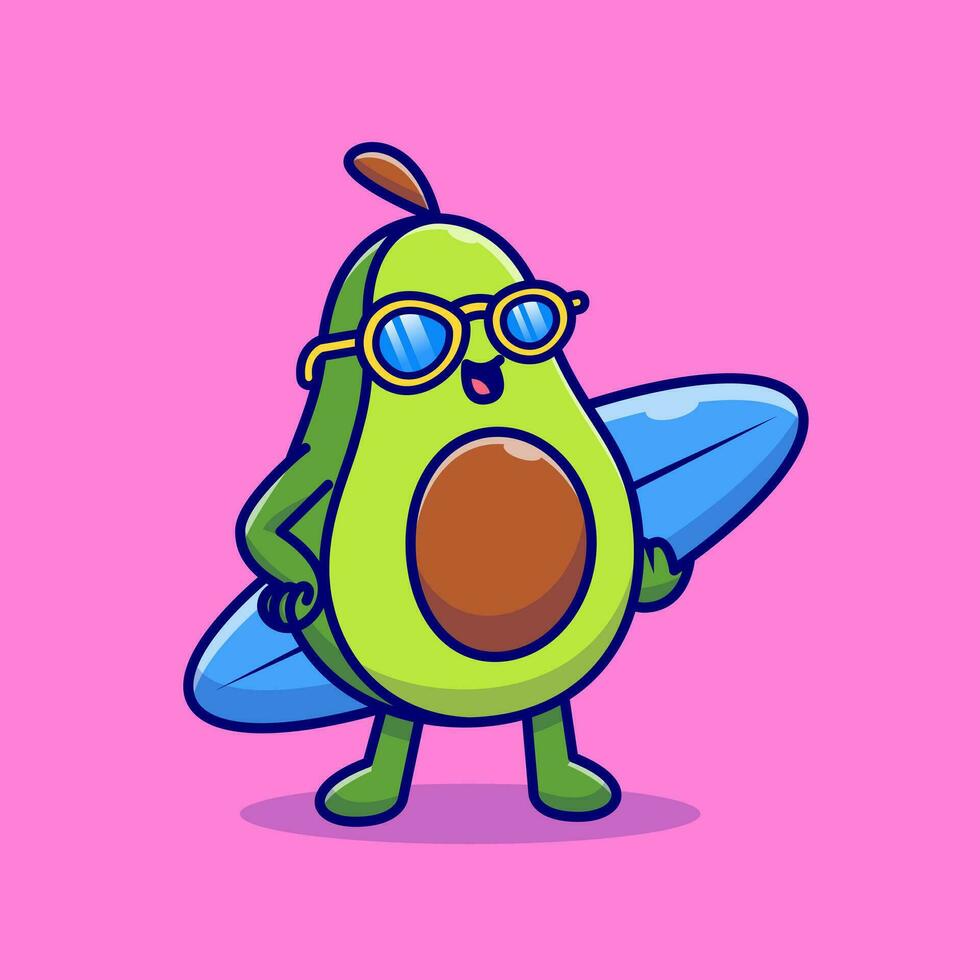 schattig avocado surfing in de zee tekenfilm vector icoon illustratie. voedsel vakantie icoon concept geïsoleerd premie vector. vlak tekenfilm stijl