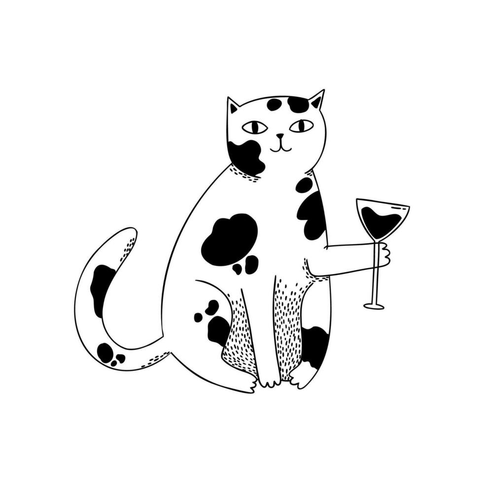 schattig zittend kat in tekening stijl. hand- getrokken vector illustratie