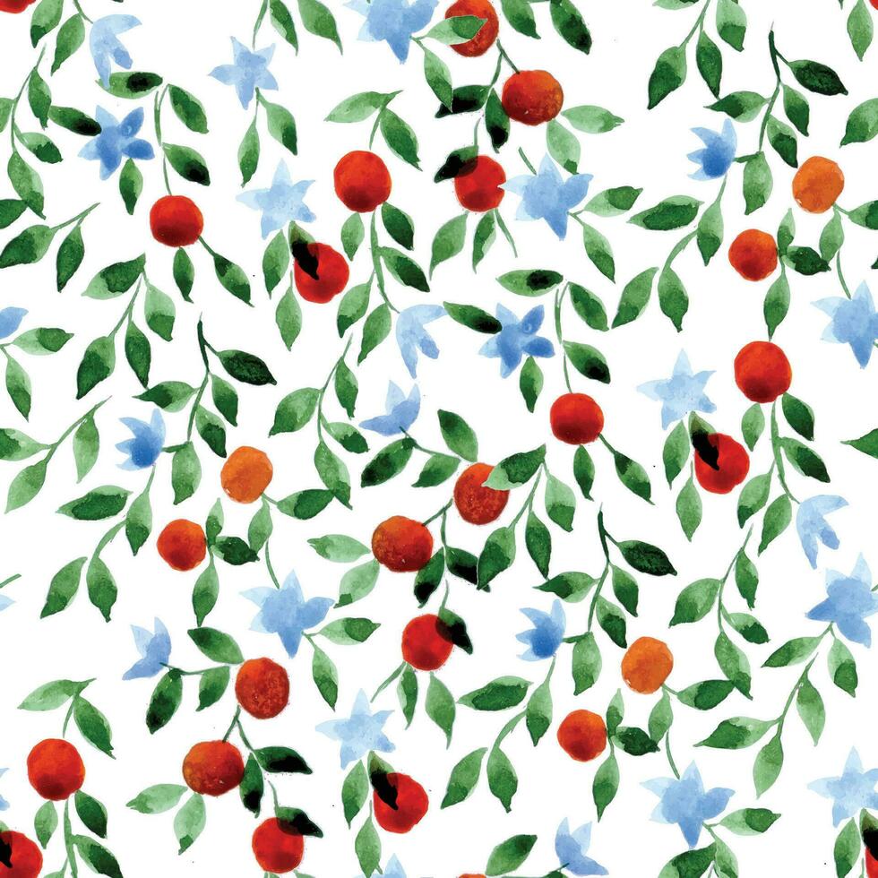 waterverf naadloos patroon met klein patroon. sinaasappelen, bloemen en bladeren Aan een wit achtergrond. wijnoogst afdrukken vector