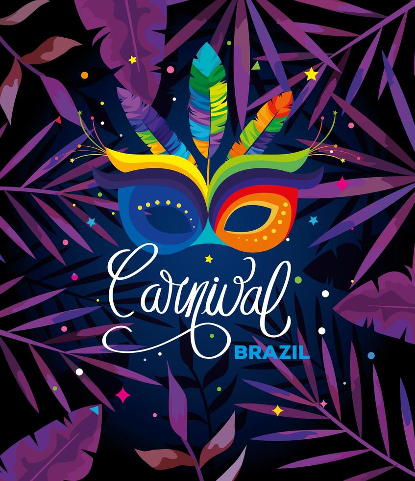 poster van brazilië carnaval met masker en tropische bladeren vector