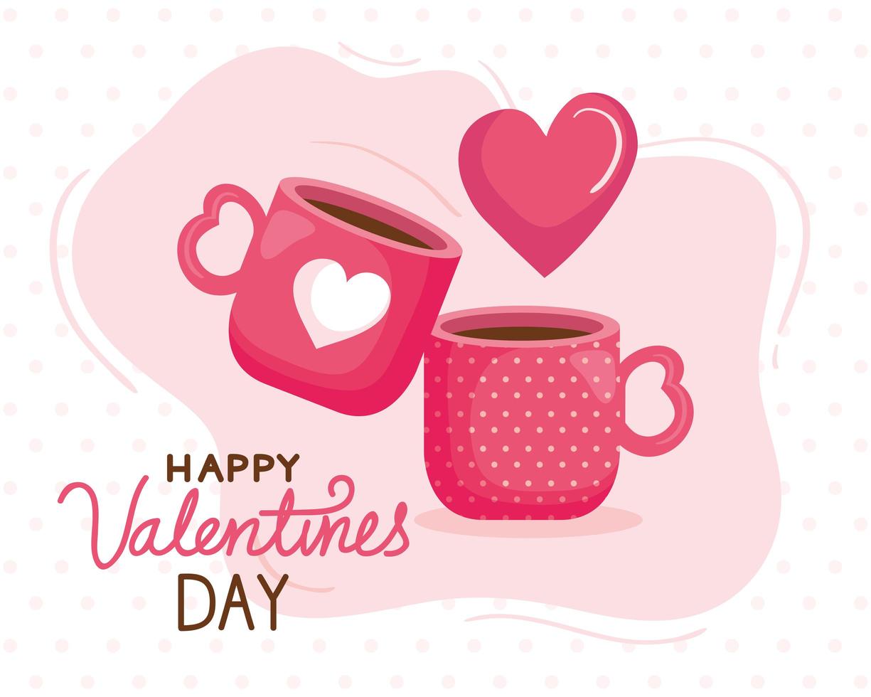 happy Valentijnsdag kaart met kopjes koffie vector