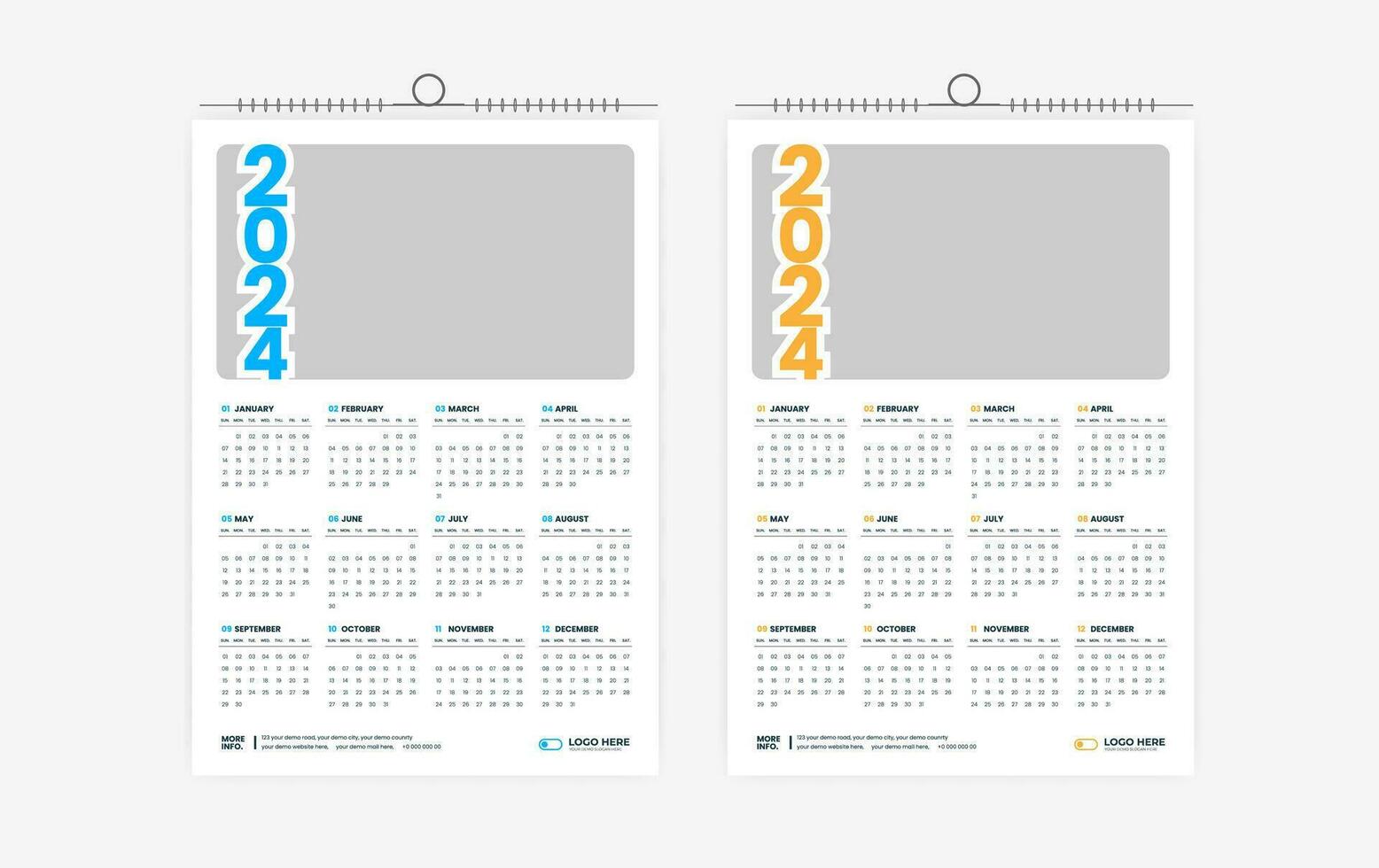 2024 een bladzijde muur kalender ontwerp vector