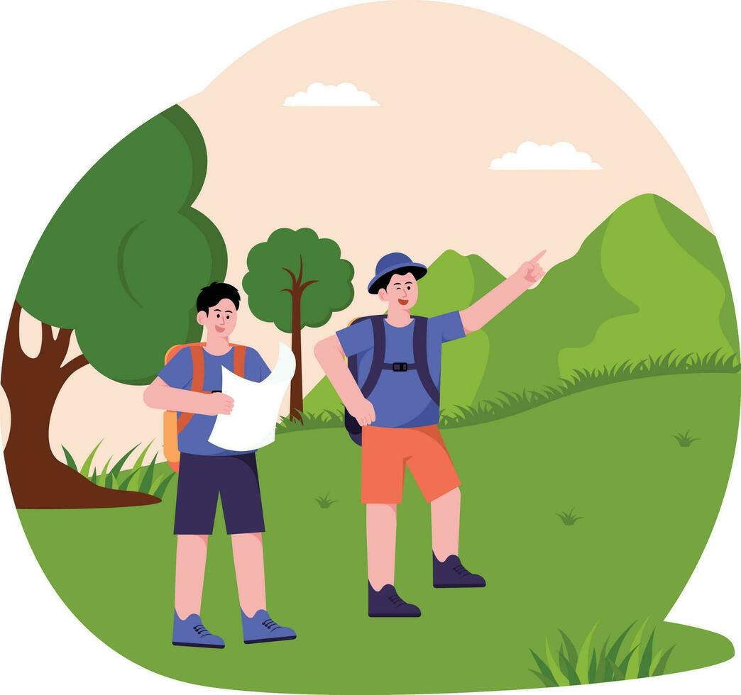 groep reizen met backpacker gaan voor trekking illustratie vector