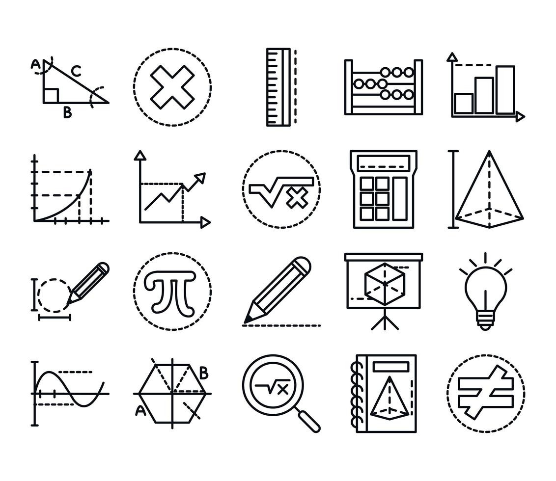 wiskunde onderwijs school wetenschap pictogrammen collectie lijn en stijl vector