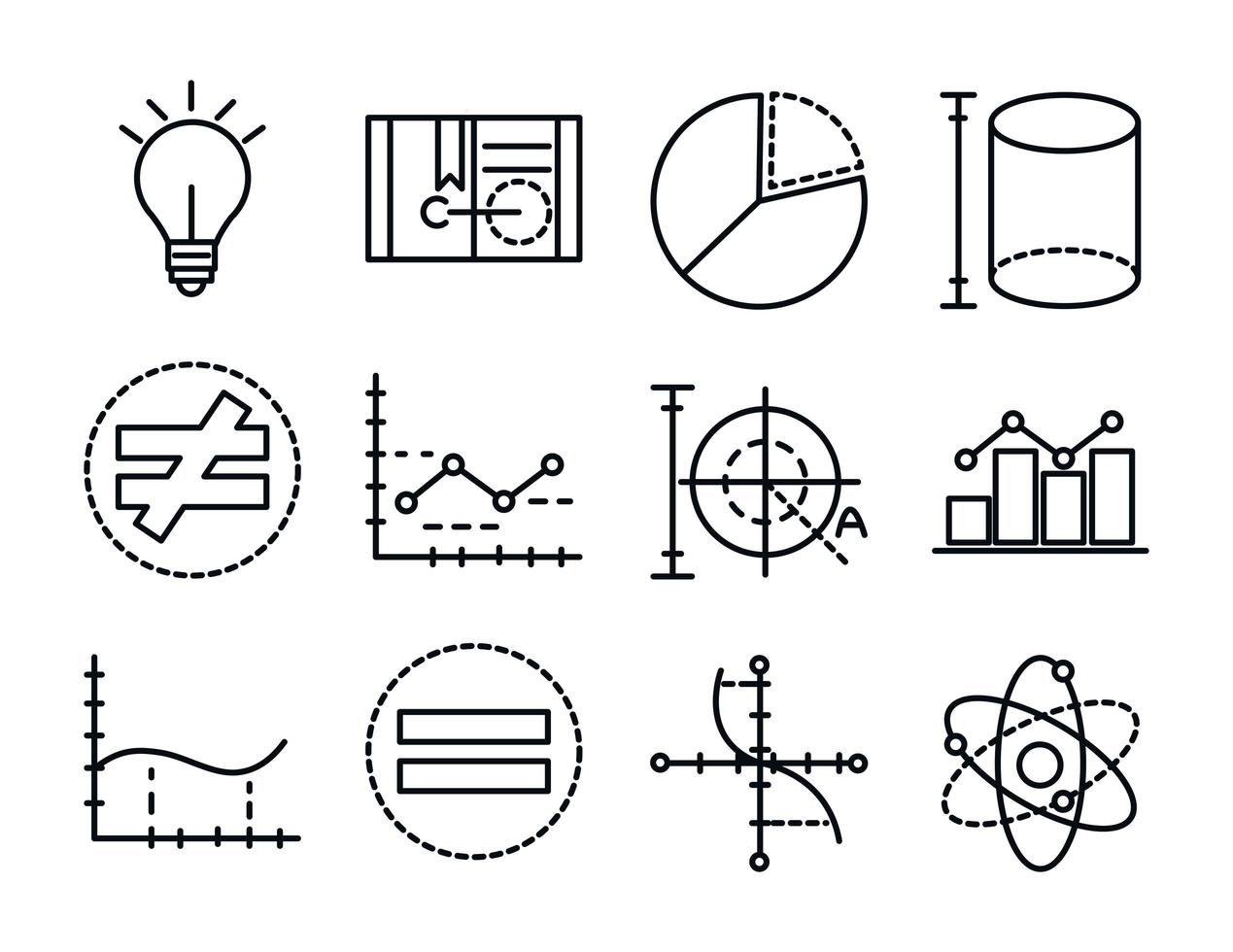 wiskunde onderwijs school wetenschap pictogrammen collectie lijn en stijl vector