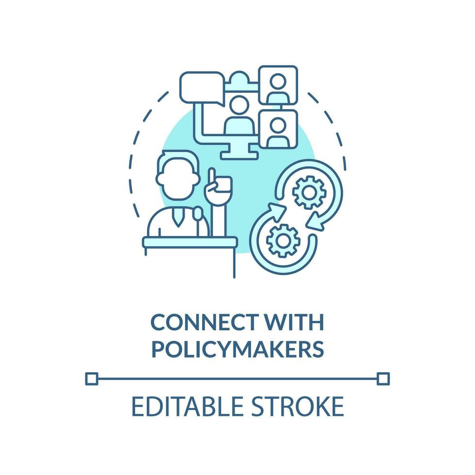 aansluiten met beleidsmakers turkoois concept icoon. sociaal media strategie voor belangenbehartiging abstract idee dun lijn illustratie. geïsoleerd schets tekening. bewerkbare beroerte vector