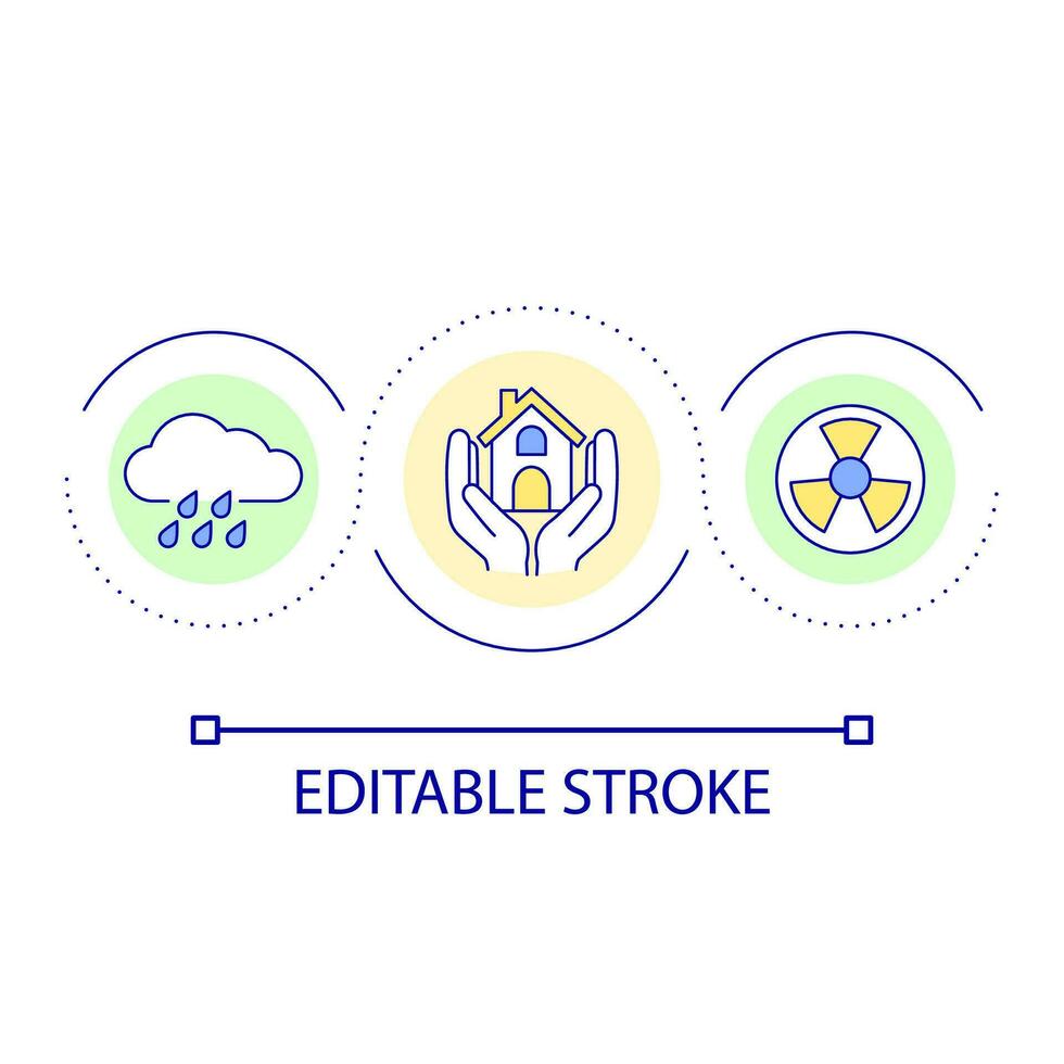 beschermen huis van straling lus concept icoon. overleven gedurende nucleair ongeluk. neerslag veiligheid abstract idee dun lijn illustratie. geïsoleerd schets tekening. bewerkbare beroerte vector