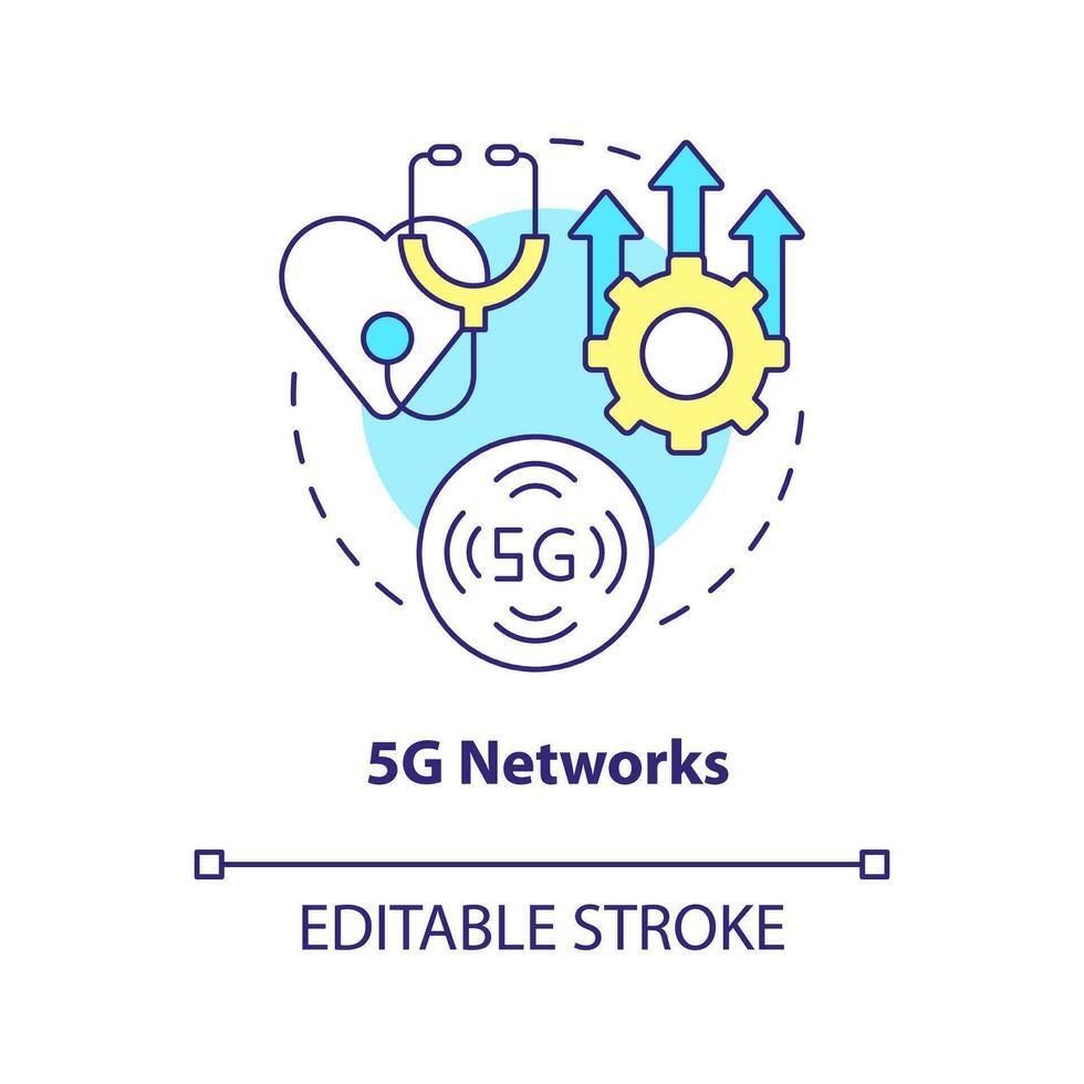 vijfde generatie netwerken in geneeskunde concept icoon. gezondheidszorg industrie neiging abstract idee dun lijn illustratie. geïsoleerd schets tekening. bewerkbare beroerte vector