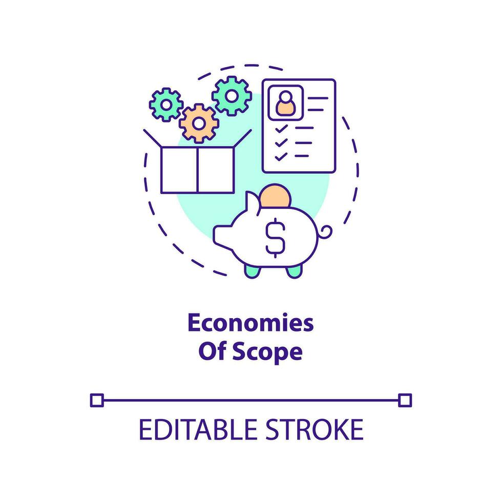 economieën van strekking concept icoon. competitief voordeel in gezondheidszorg. kosten besparing abstract idee dun lijn illustratie. geïsoleerd schets tekening. bewerkbare beroerte vector