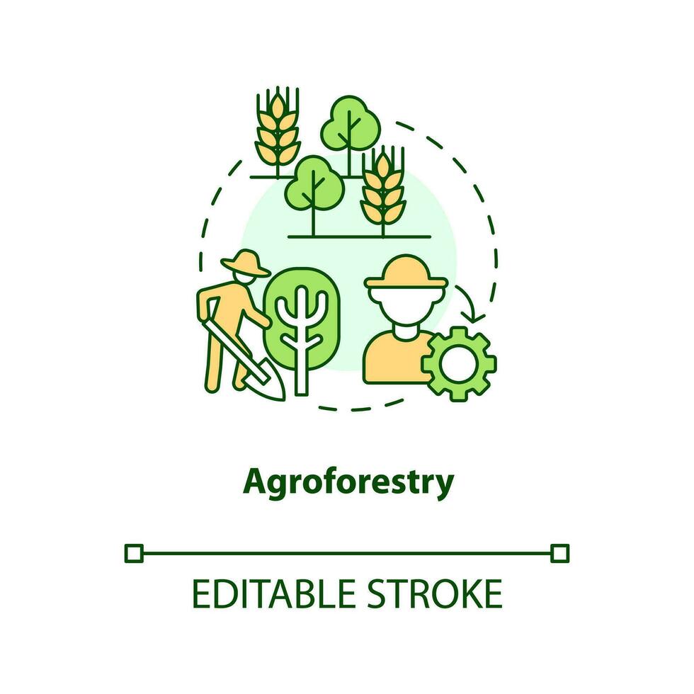 agroforestry concept icoon. Woud systeem. regeneratief landbouw techniek abstract idee dun lijn illustratie. geïsoleerd schets tekening. bewerkbare beroerte vector