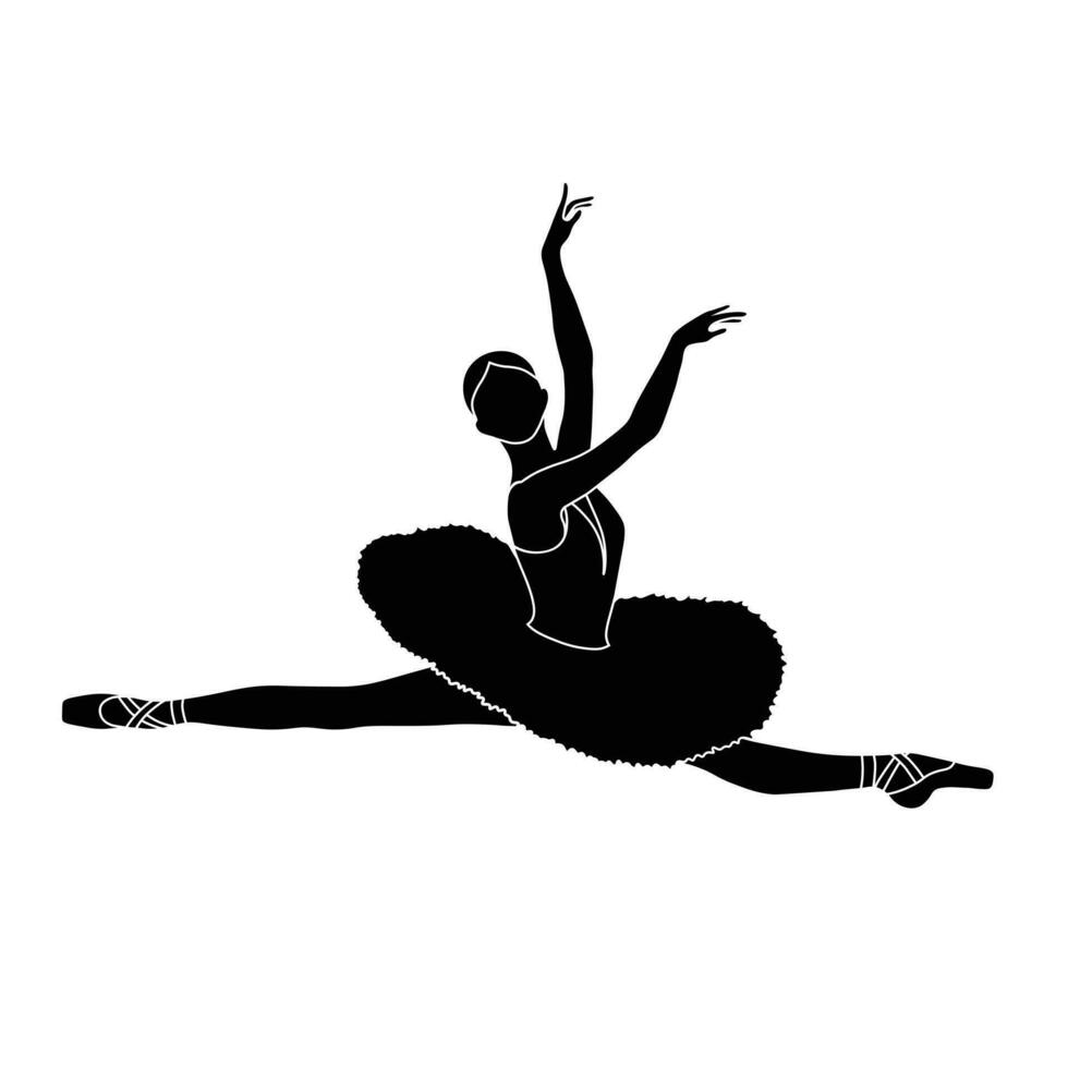 ballerina silhouet vlak vector Aan wit achtergrond. verzameling van ballet dans posities. zwart en wit ballet danser icoon.