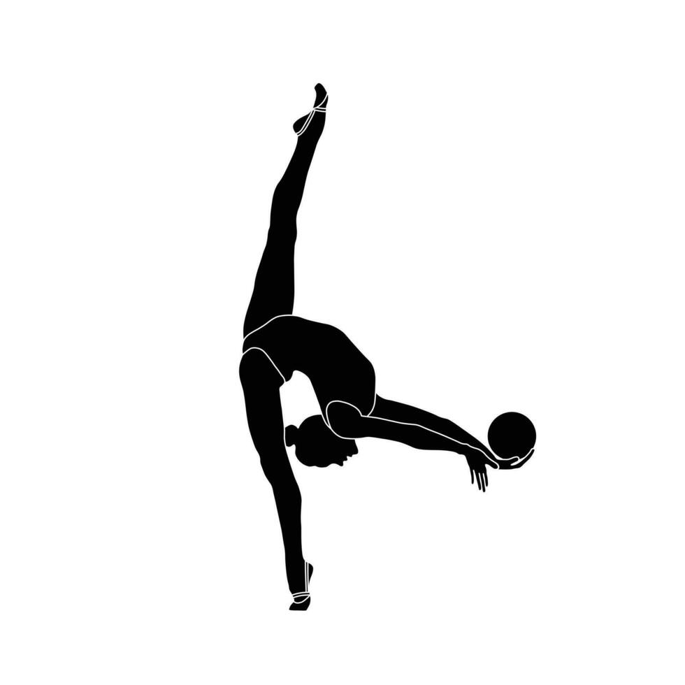 bal ritmisch gymnastiek vlak Sihouette vector. ritmisch gymnastiek vrouw atleet zwart icoon Aan wit achtergrond. vector