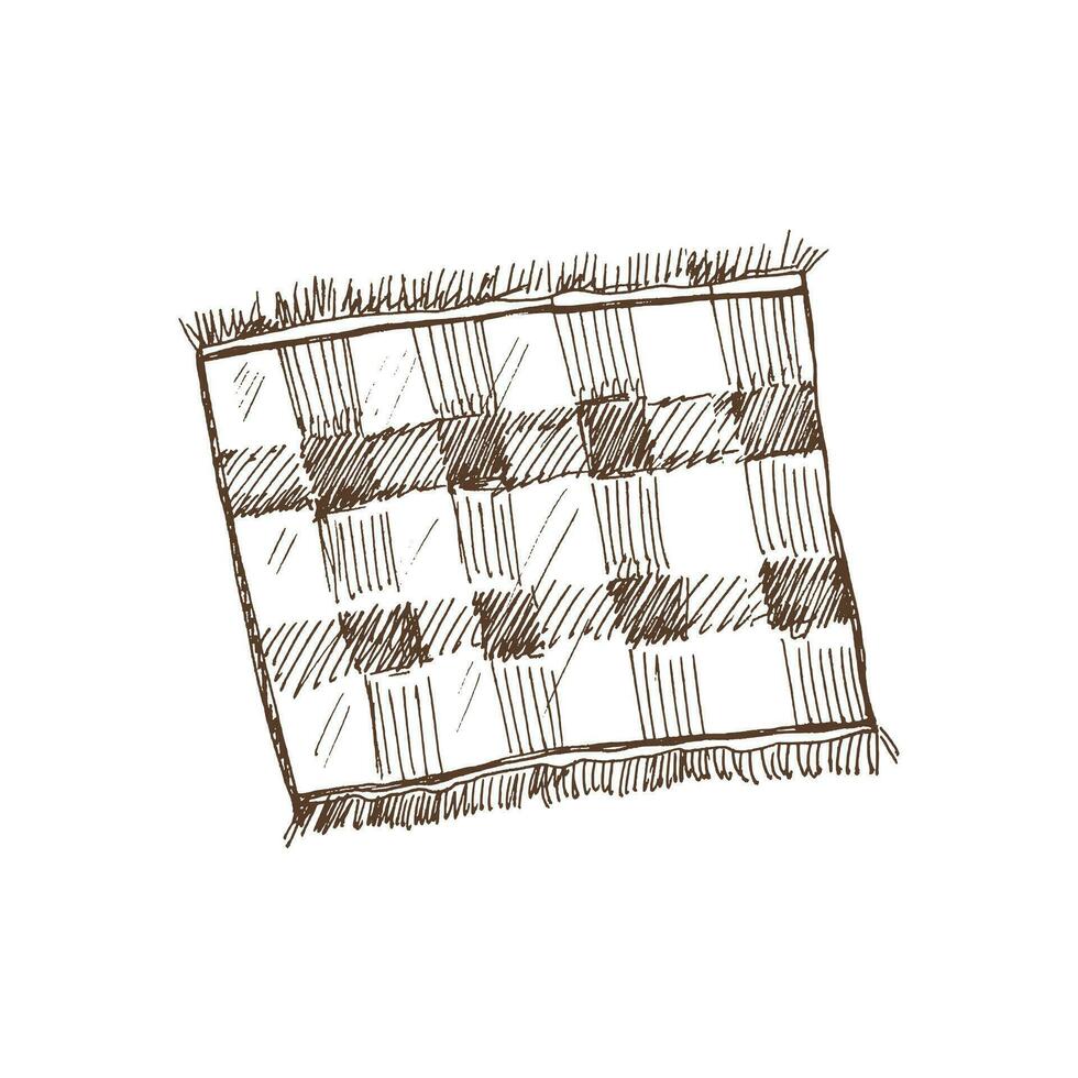 hand- getrokken vector schetsen van een textiel servet, tafelkleed, plaid. tekening wijnoogst illustratie. gegraveerde afbeelding.