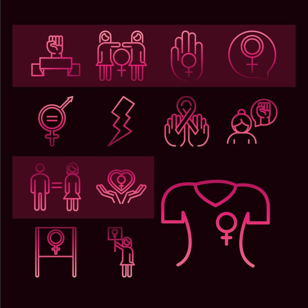 feminisme beweging pictogram vrouwelijke rechten pictogram lijn pictogrammen pack vector