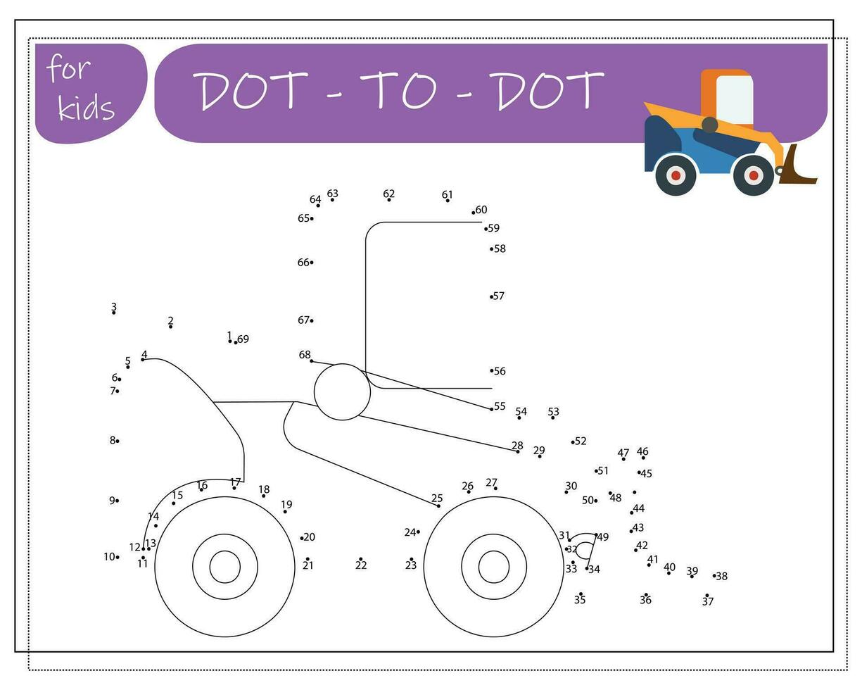 een spel met nummers, een leerzaam spel van punt naar punt voor kinderen, tekenfilm auto's. vector illustratie Aan een wit achtergrond.