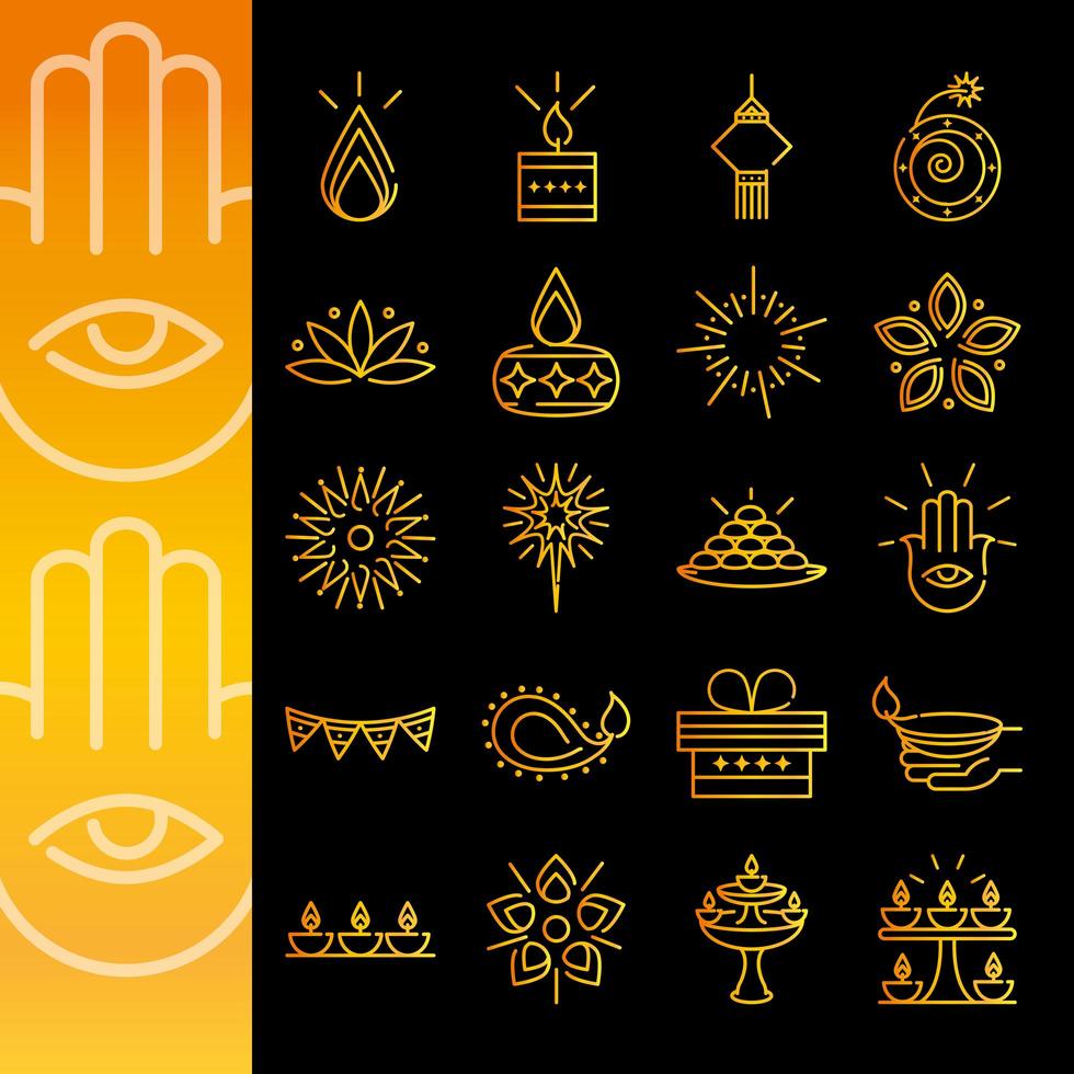 gelukkige diwali india festival deepavali religie decoratie gradiënt stijl iconen vector