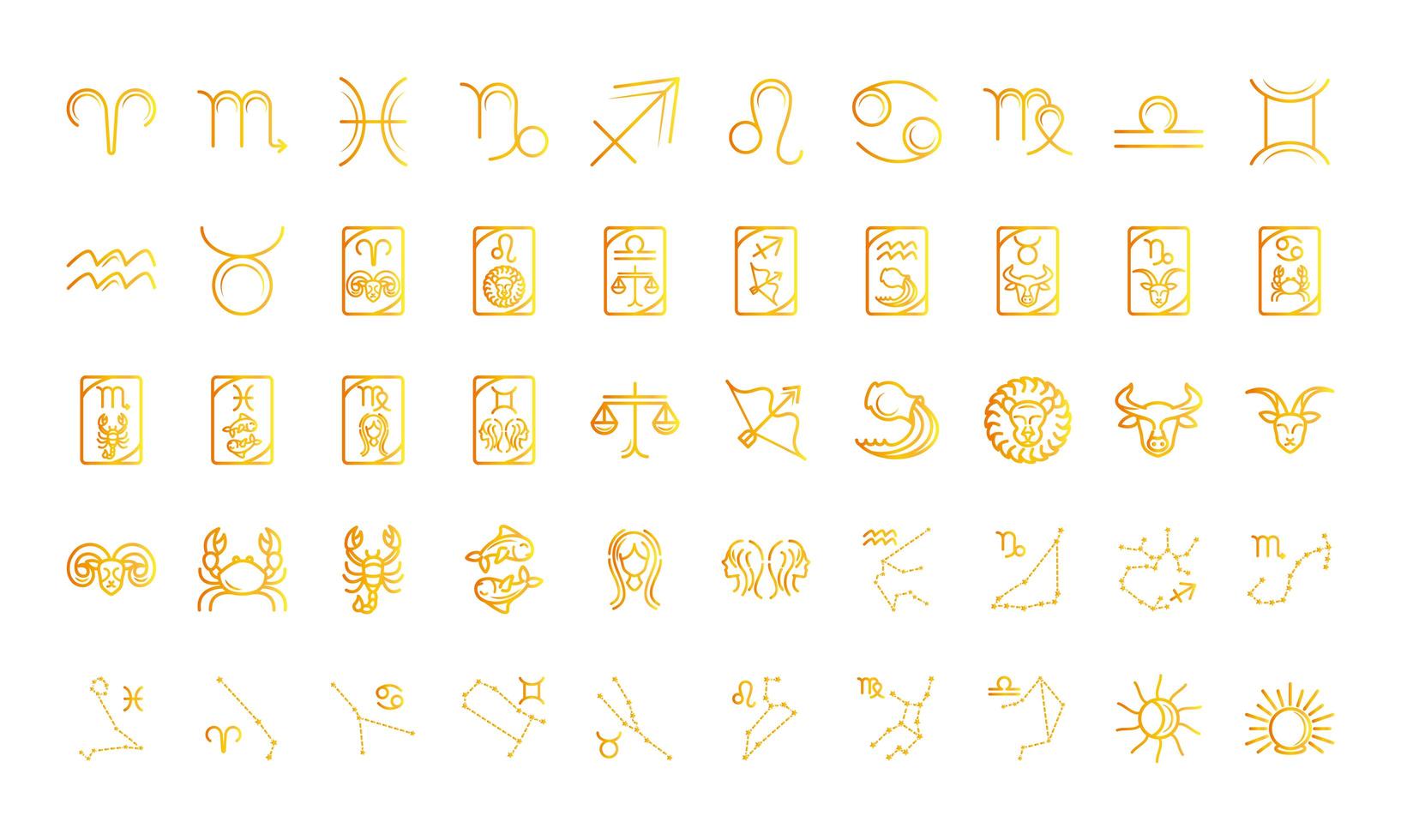 dierenriem astrologie horoscoop kalender sterrenbeeld pictogrammen collectie kleurovergang stijl vector