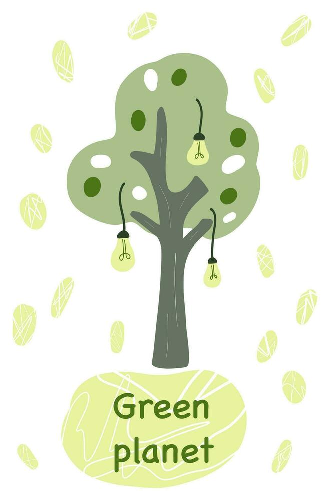 groen boom met lampen eco leven vector