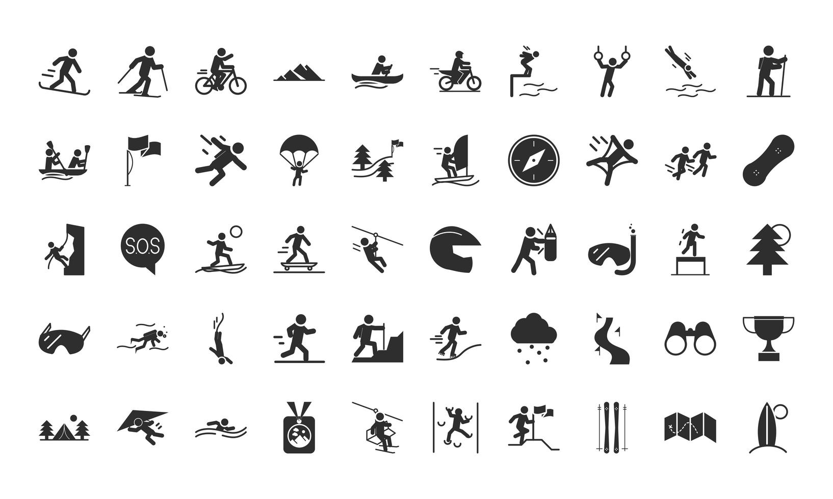 extreme sport actieve levensstijl silhouet pictogrammen decorontwerp vector