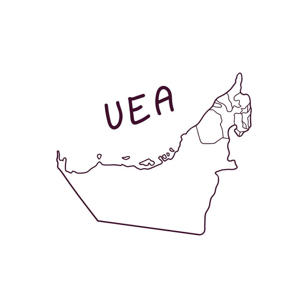 hand- getrokken tekening kaart van uni emirat arabier. vector illustratie