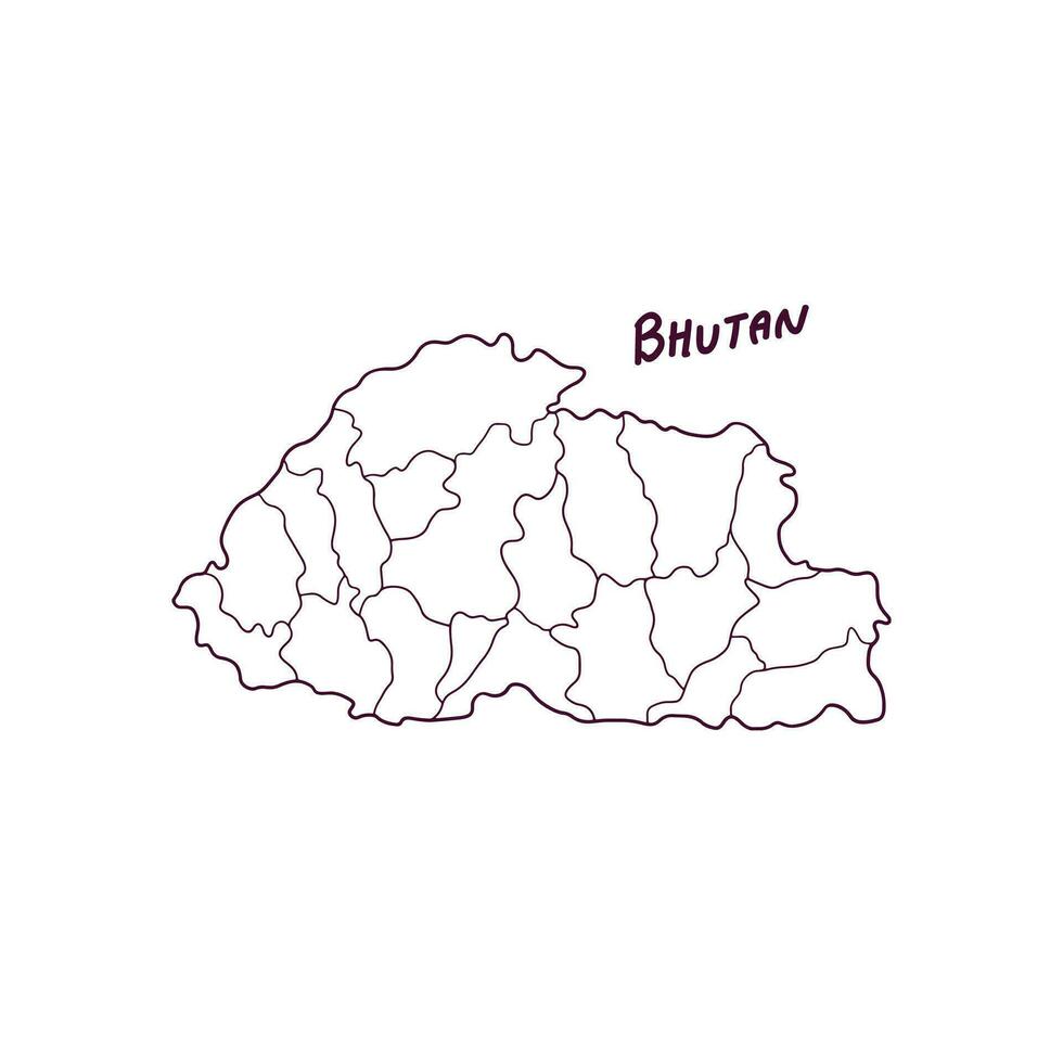 hand- getrokken tekening kaart van bhutan. vector illustratie