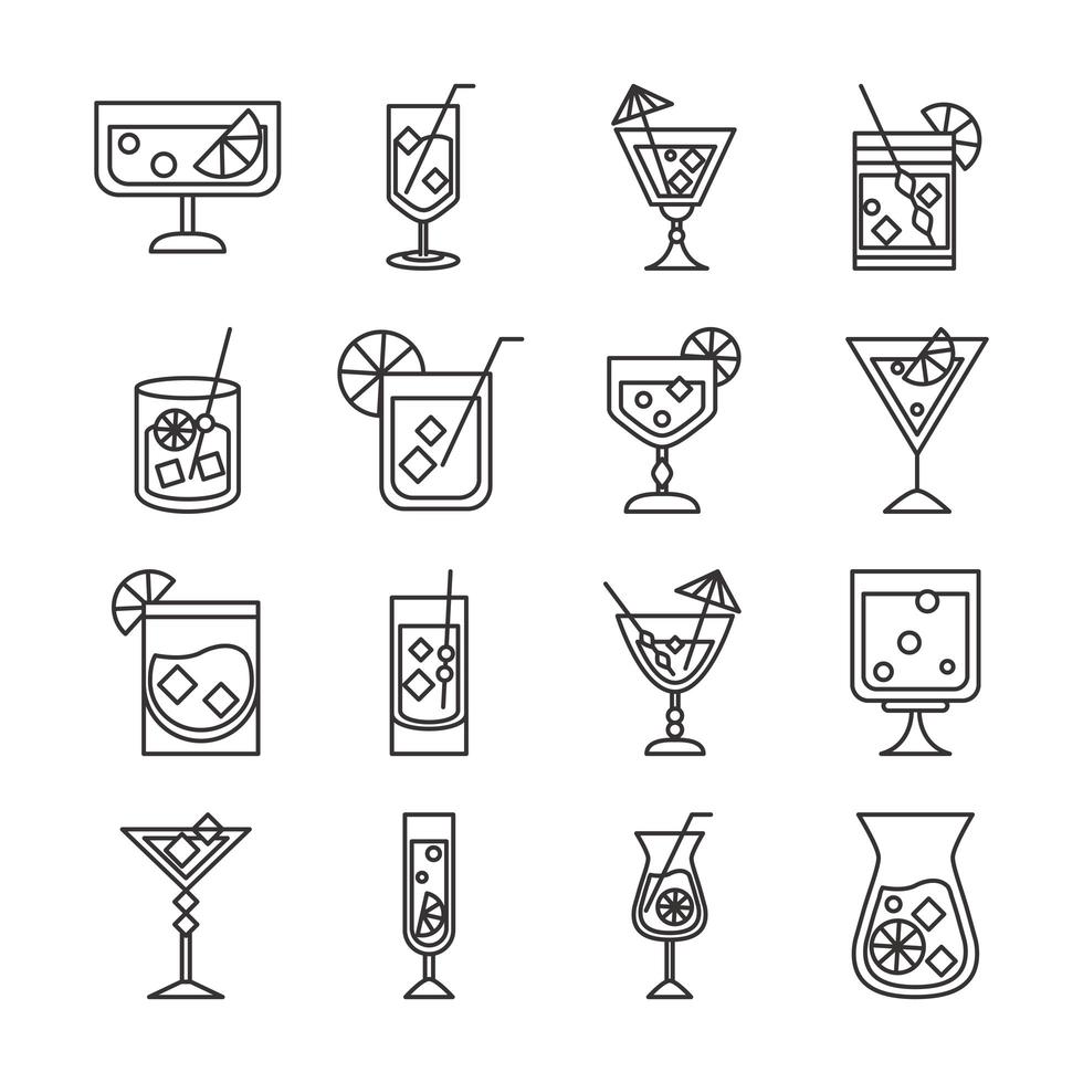 cocktail pictogram drinken sterke drank verfrissend alcohol glas kopjes viering evenement partij pictogrammen set vector