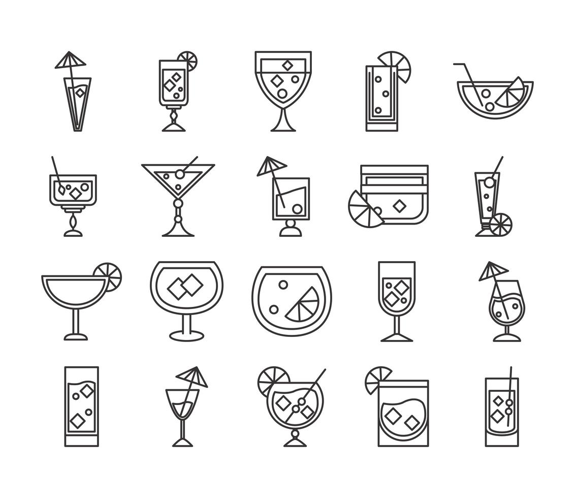 cocktail icoon drinken sterke drank verfrissende alcohol glas bekers iconen collectie vector