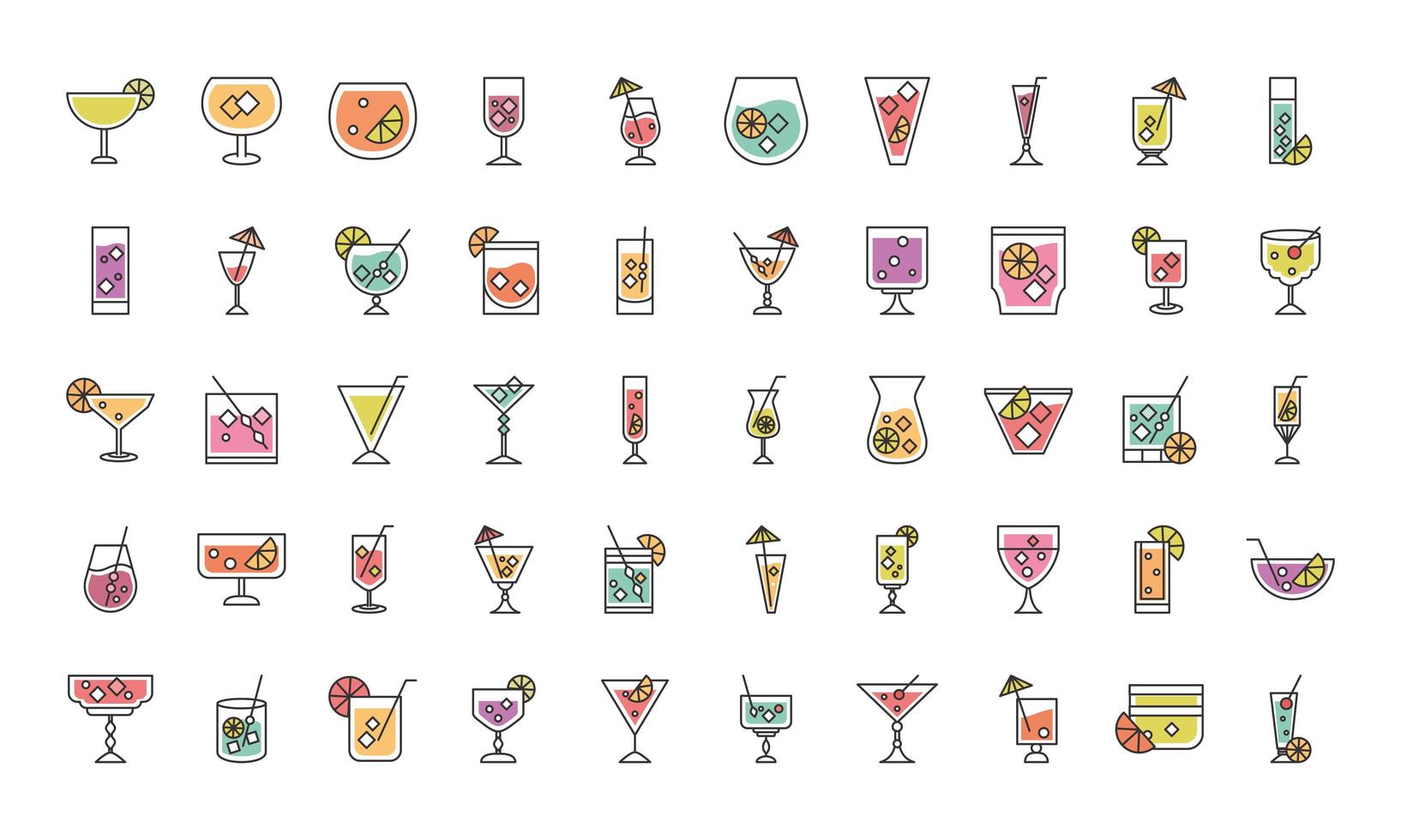 cocktail pictogram drank alcoholische dranken dranken glazen bekers pictogrammen set vector