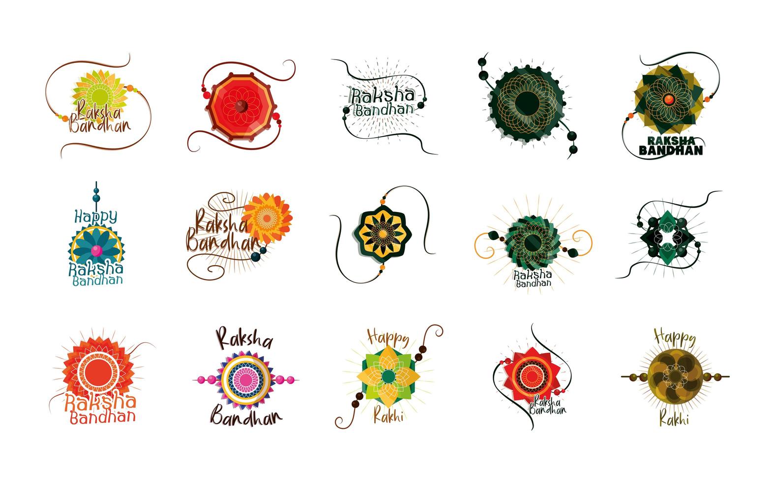 raksha bandhan traditionele Indiase polsband van liefde tussen broers en zussen iconen set vector