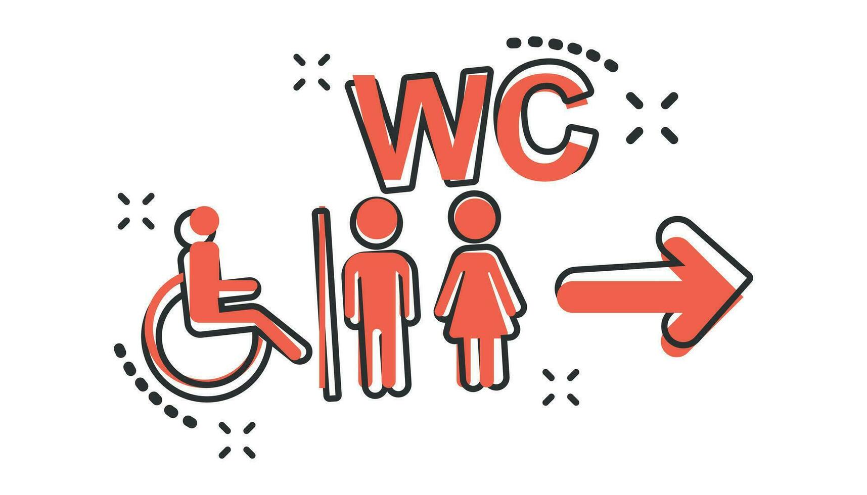 vector tekenfilm wc, toilet icoon in grappig stijl. mannen en Dames toilet teken illustratie pictogram. wc bedrijf plons effect concept.