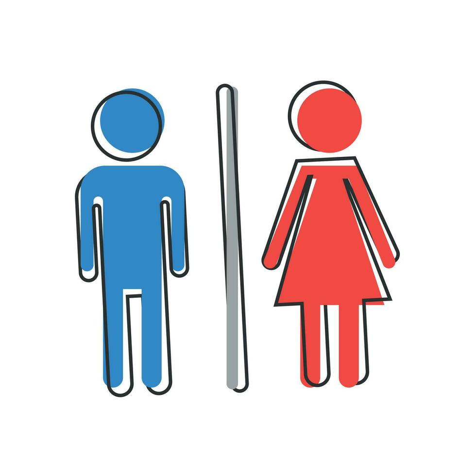 vector tekenfilm wc, toilet icoon in grappig stijl. mannen en Dames toilet teken illustratie pictogram. wc bedrijf plons effect concept.