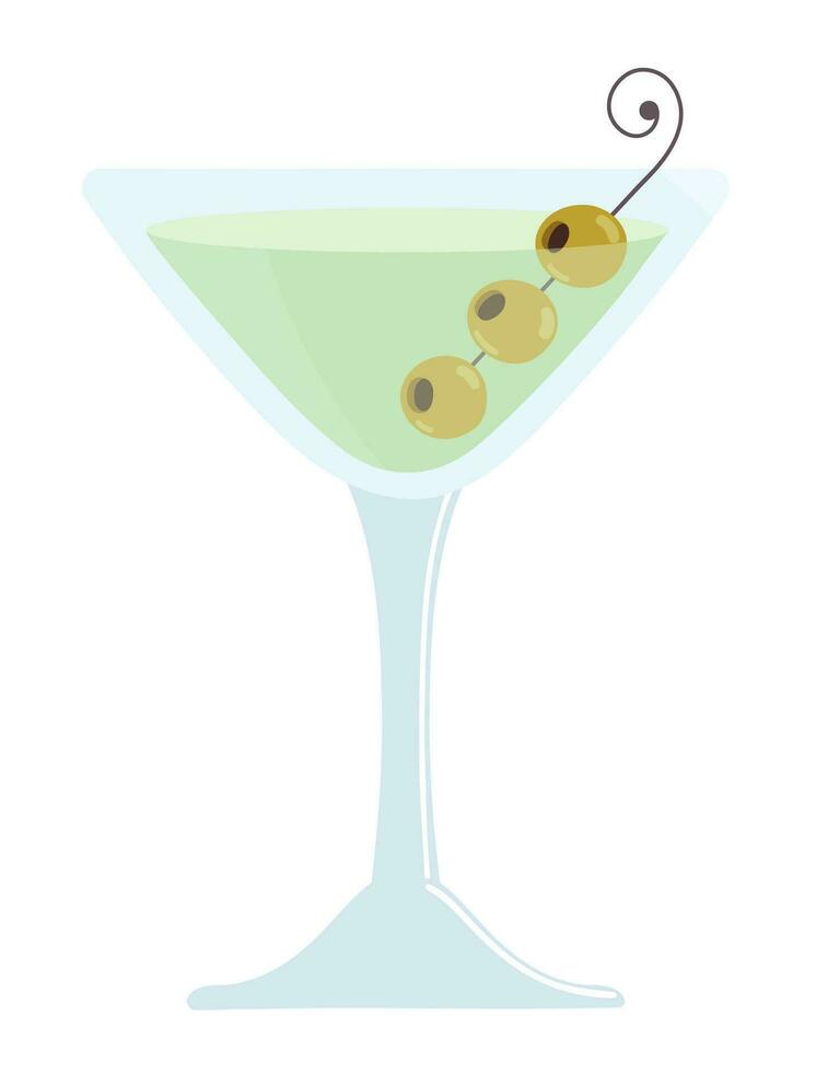 droog martini met groen olijven. zomer alcohol cocktail vector