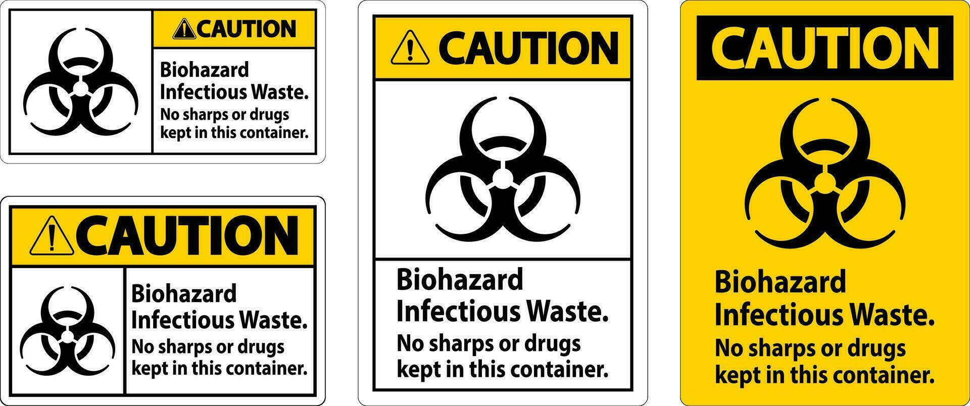 voorzichtigheid etiket biohazard besmettelijk afval, Nee scherpe punten of verdovende middelen gehouden in deze houder vector