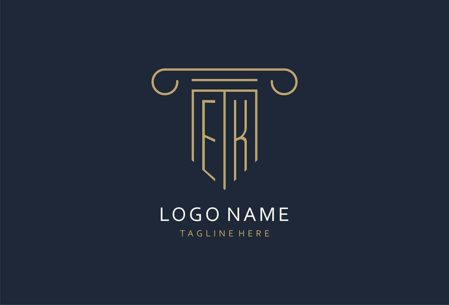 ek eerste met pijler vorm logo ontwerp, creatief monogram logo ontwerp voor wet firma vector