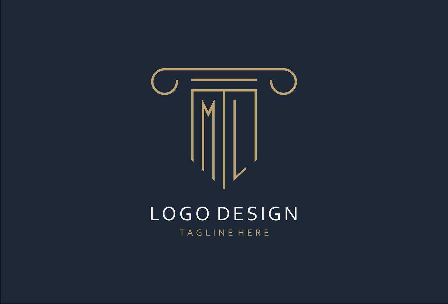 ml eerste met pijler vorm logo ontwerp, creatief monogram logo ontwerp voor wet firma vector