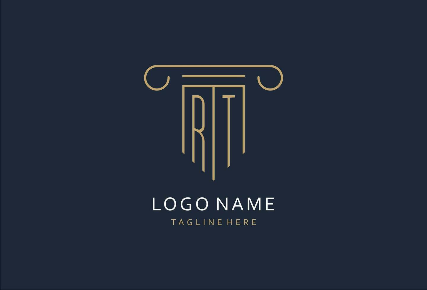 rt eerste met pijler vorm logo ontwerp, creatief monogram logo ontwerp voor wet firma vector