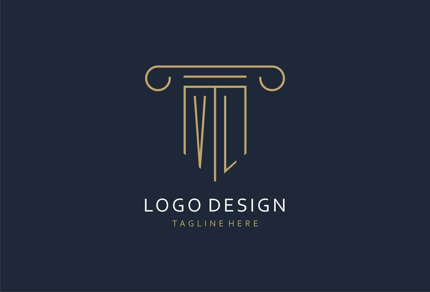 vl eerste met pijler vorm logo ontwerp, creatief monogram logo ontwerp voor wet firma vector