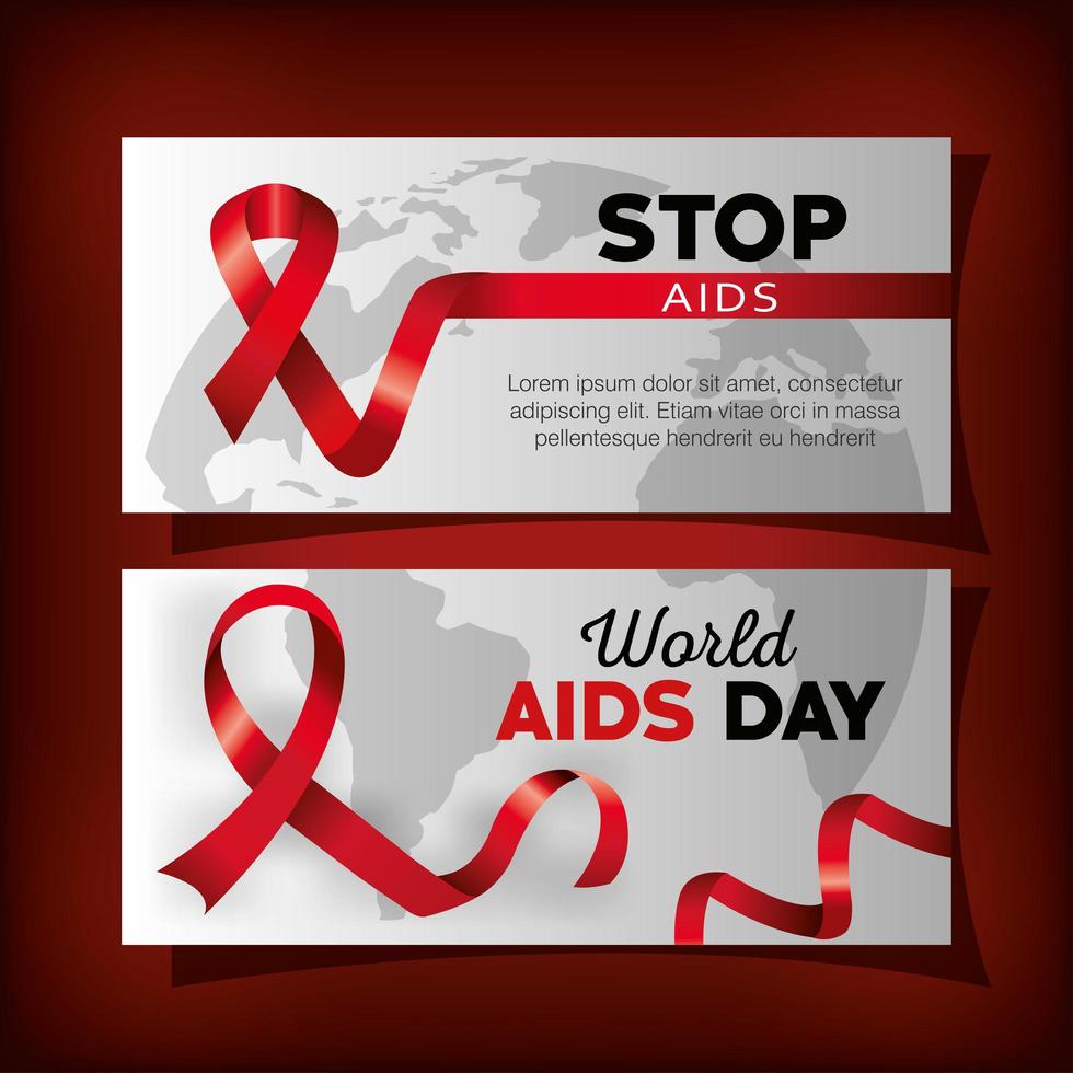 set poster met wereld aids dag en lint vector