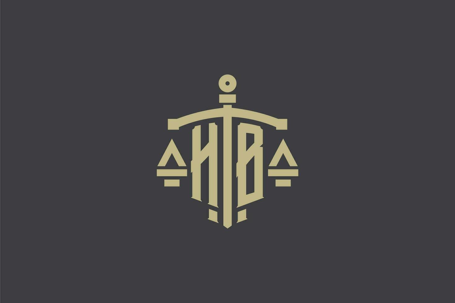 brief hb logo voor wet kantoor en advocaat met creatief schaal en zwaard icoon ontwerp vector